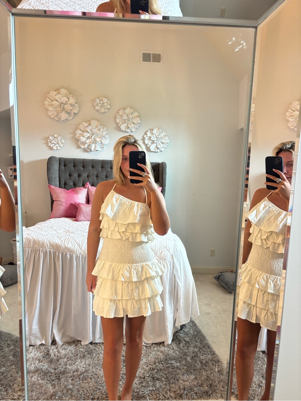 Tularosa Cream Ruffled Mini Dress